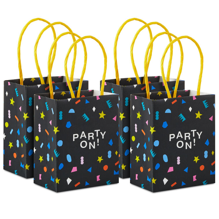 4" "Party On" Mini Treat Bags With Handles, Pack of 4