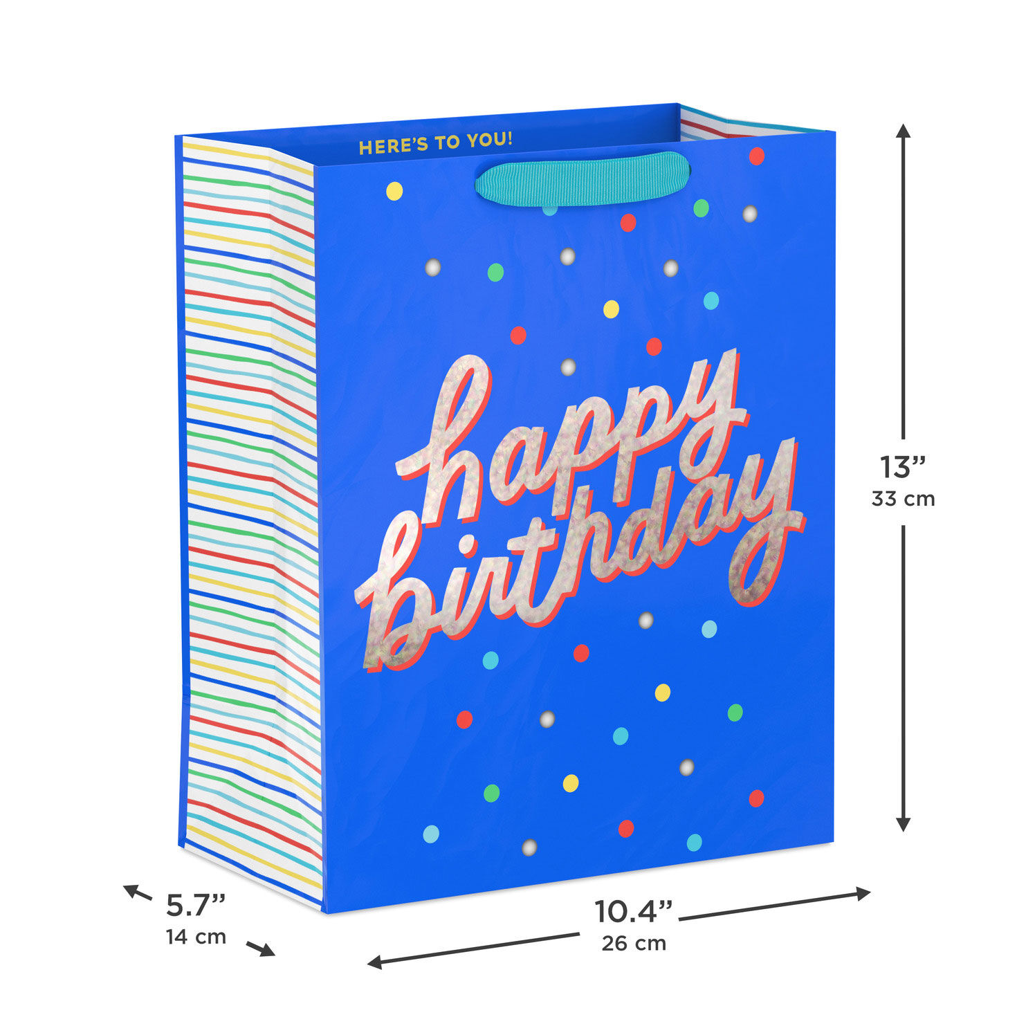 Happy Birthday Dots on Blue Large Gift Bag measurement image number 3