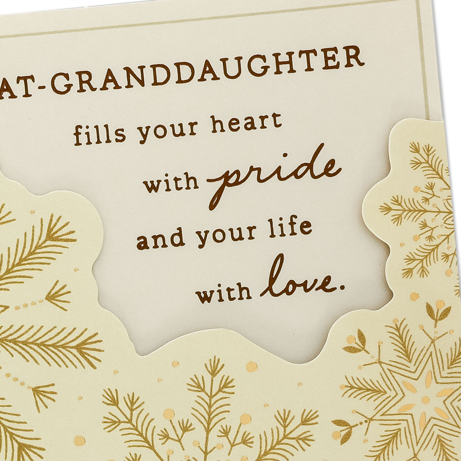 Gold Snowflake Christmas Card for Great-Granddaughter Card Front Detail image number 4