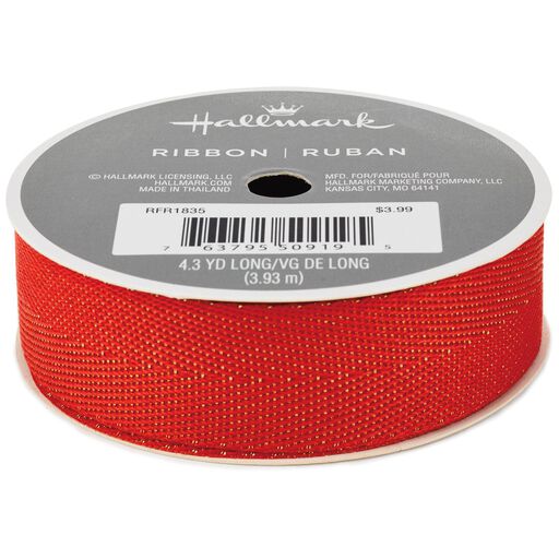 Coral 7/8" Twill Ribbon With Gold Accents, 12.9', Twill