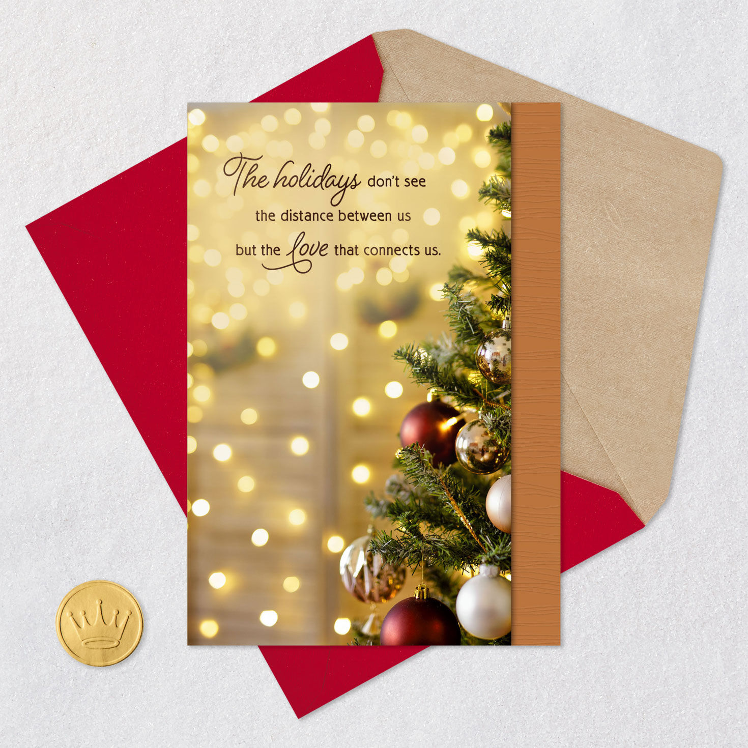 Tree and Blurred Lights Christmas Card Card Front with Envelope and Gold Seal image number 5