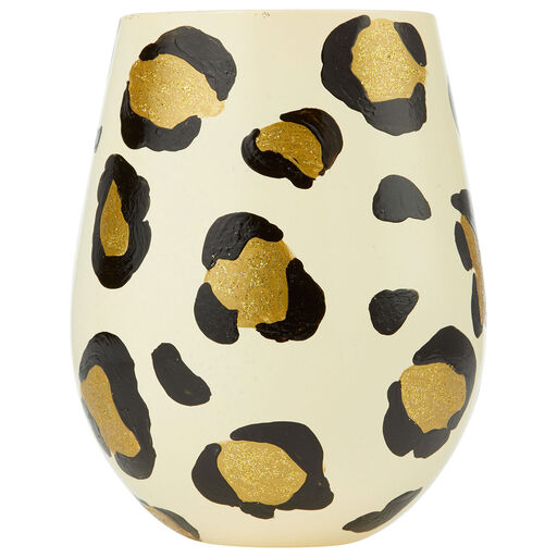 Lolita Leopard Handpainted Stemless Wine Glass, 20 oz., 
