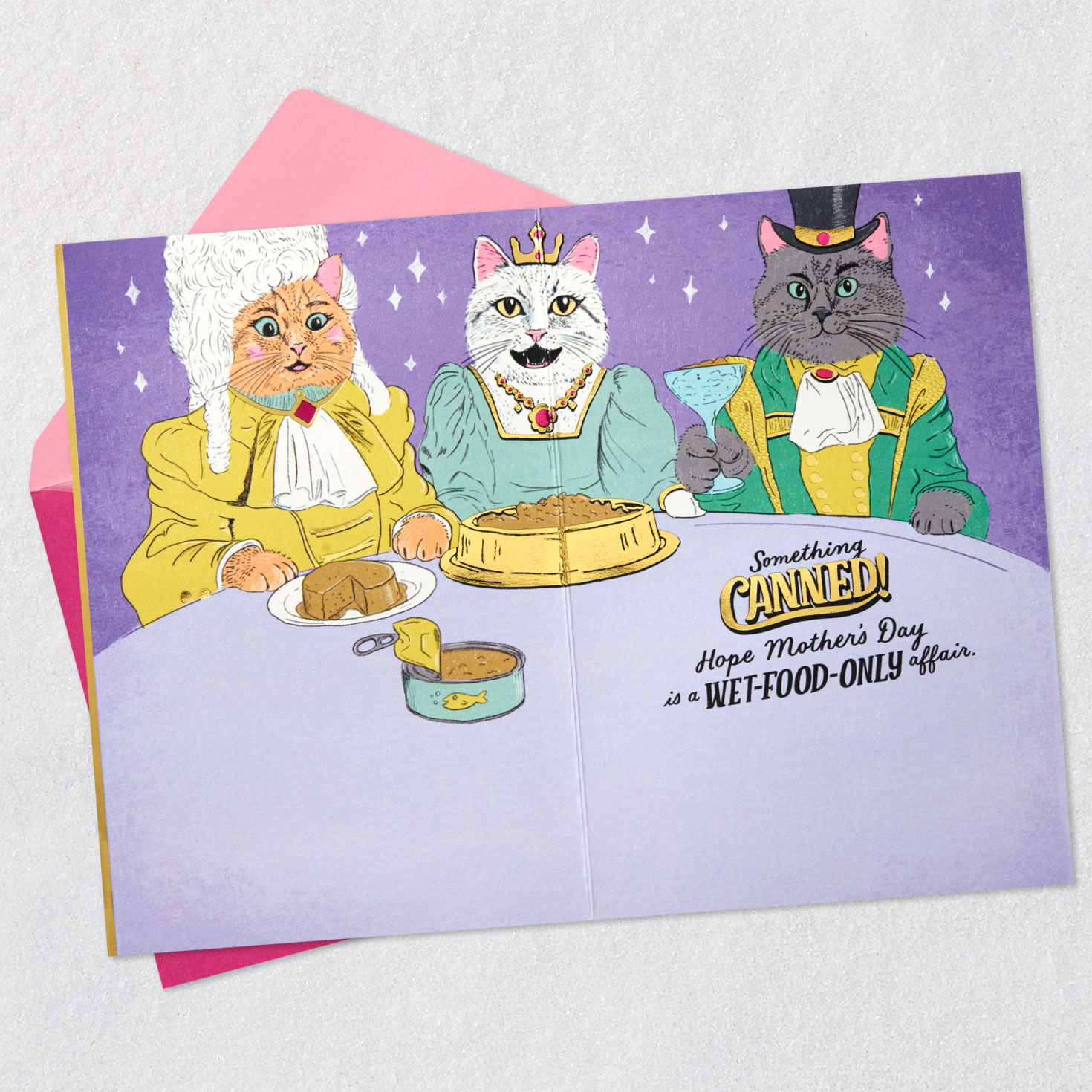 Purple and Gold Mother's Day Card from Cat Open card with envelope image number 3