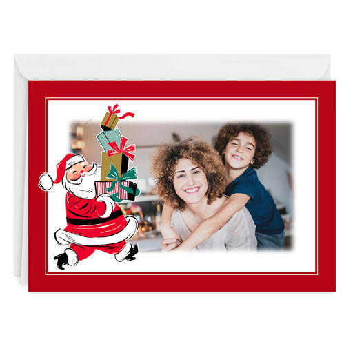 Vintage Santa With Gifts Folded Christmas Photo Card, 