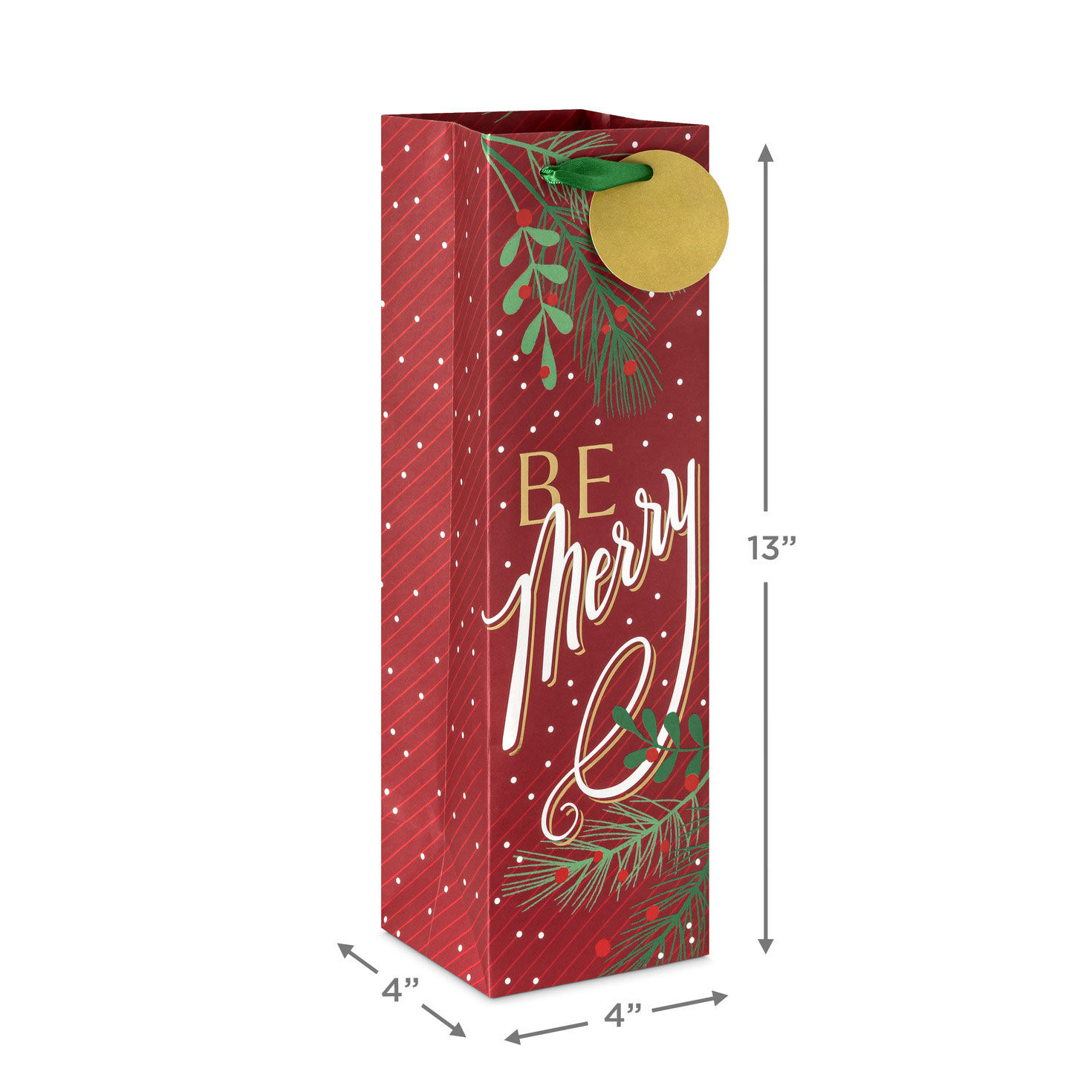Be Merry on Dark Red Christmas Wine Gift Bag measurement image number 3