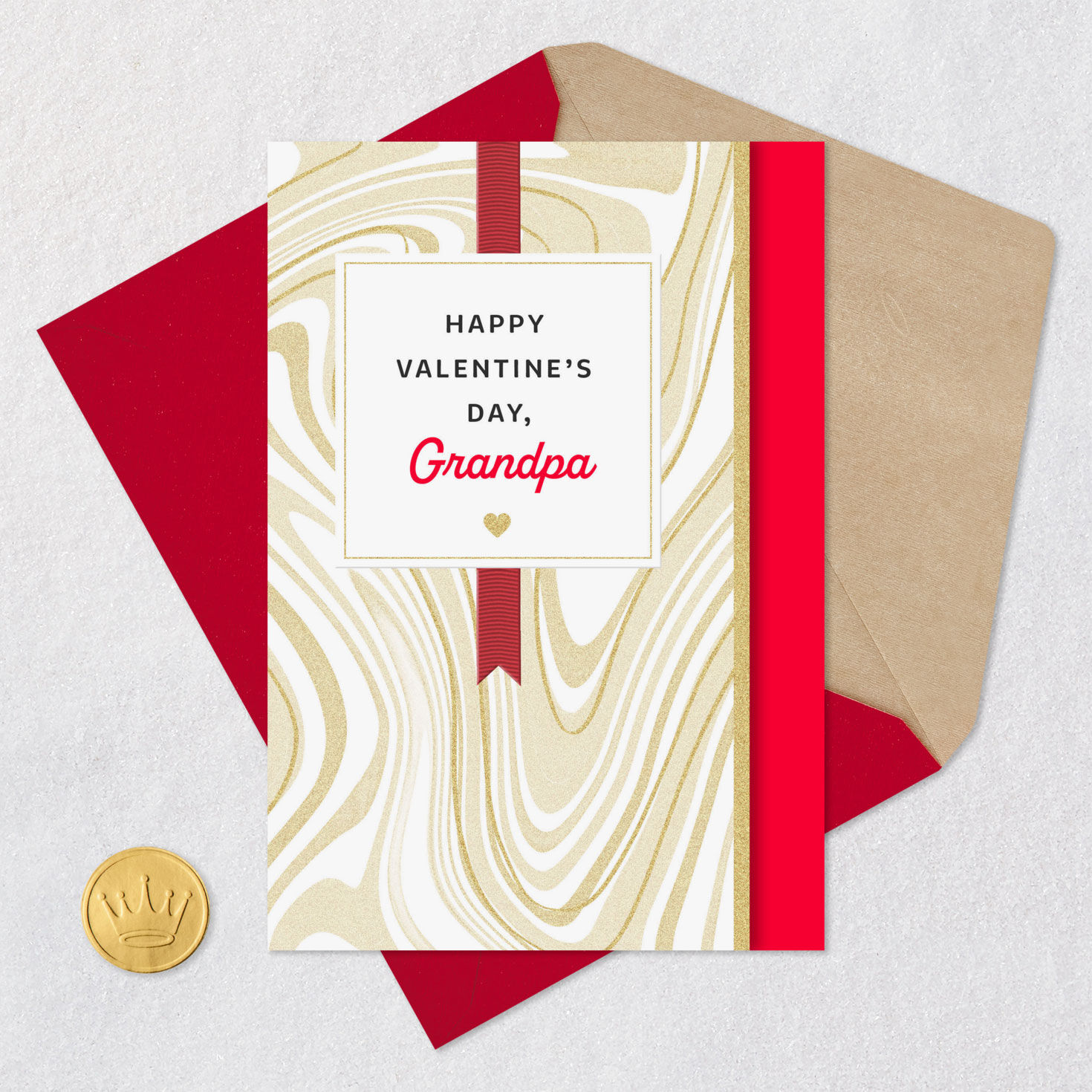 Gold Marble Grandpa Valentine's Day Card Card Front with Envelope and Gold Seal image number 6