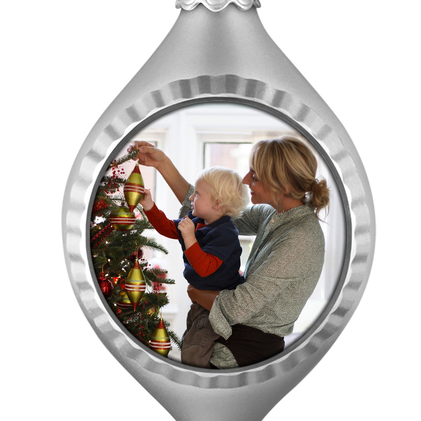Silver Bauble Personalized Photo Ornament upclose view image number 5