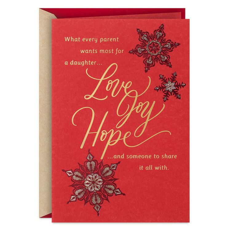 Love, Joy, Hope Christmas Card for Daughter and Husband