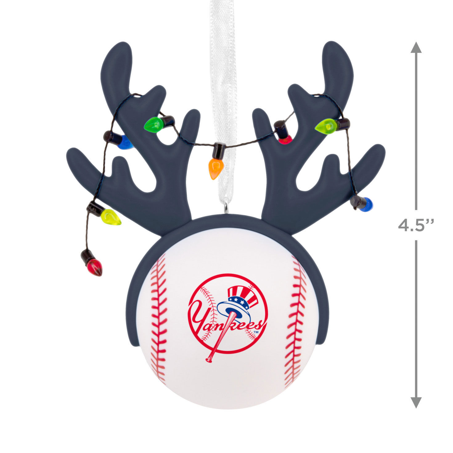 Yankees Reindeer Baseball Christmas Ornament measurement image number 3