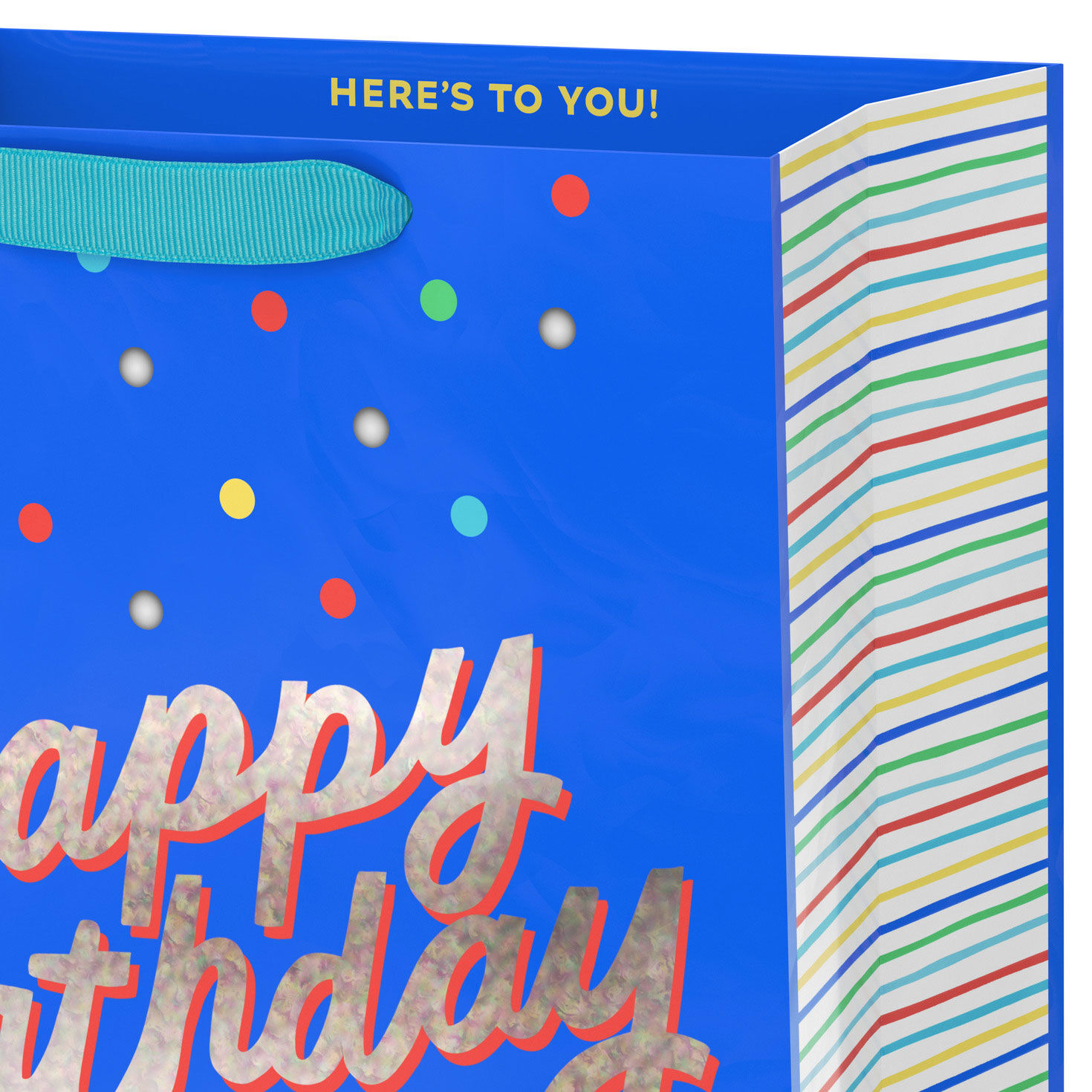 Happy Birthday Dots on Blue Large Gift Bag Handle Detail image number 4