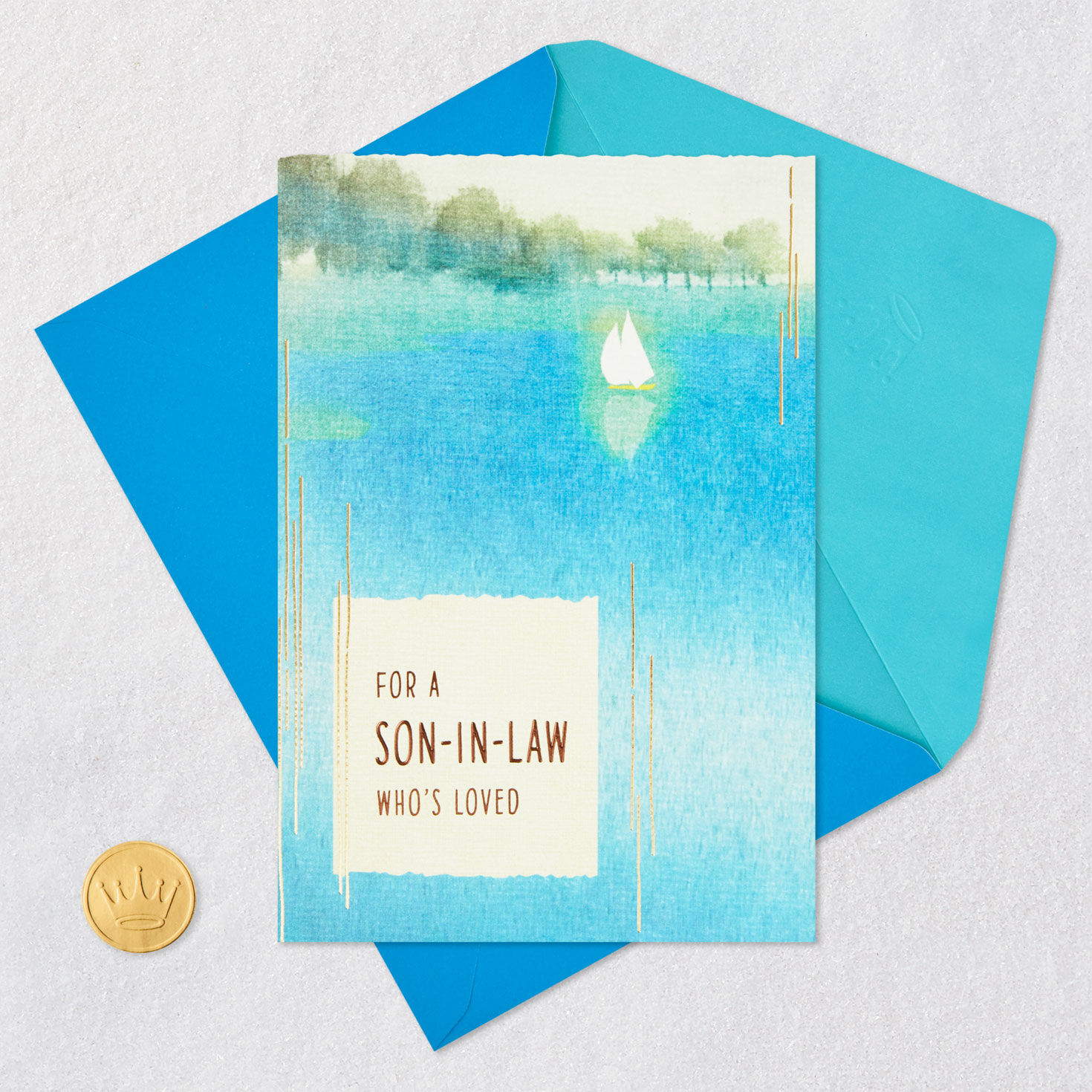 Tranquil Sailboat Father's Day Card Card Front with Envelope and Gold Seal image number 5