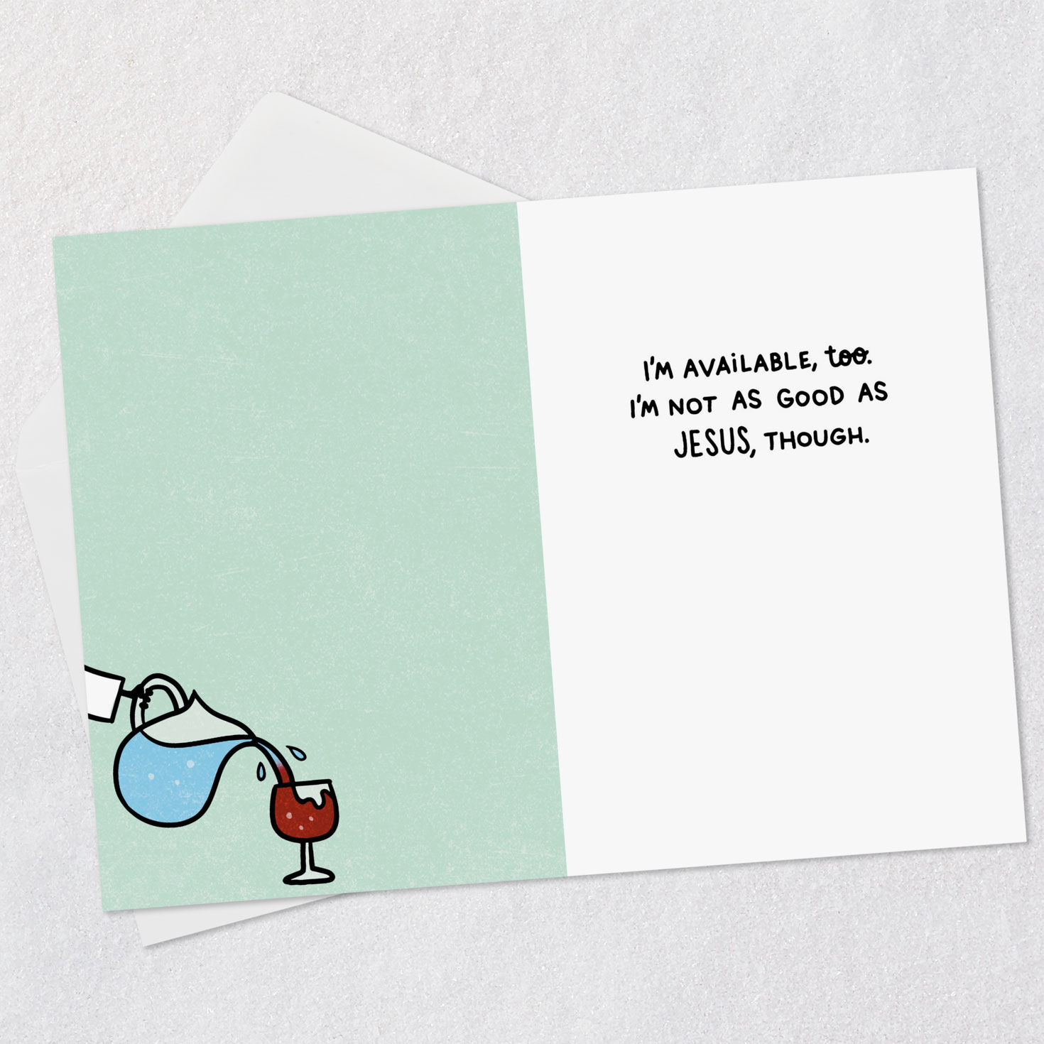 Jesus With Coffee Mug Funny Encouragement Card Open card with envelope image number 3