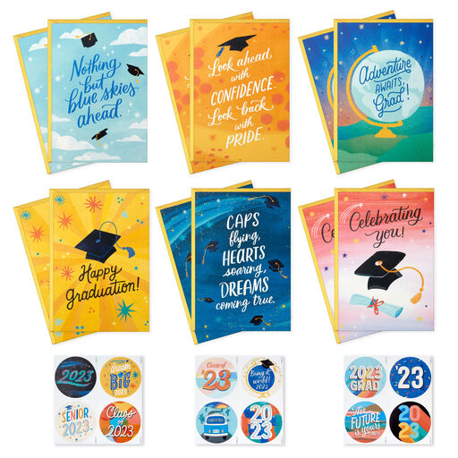 Colorful Wishes Graduation Cards Assortment With 2023 Stickers, Pack of 12, 