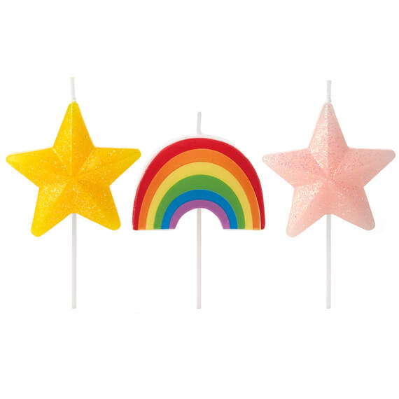 Rainbow and Stars Cake Candles, Set of 3, , large image number 1