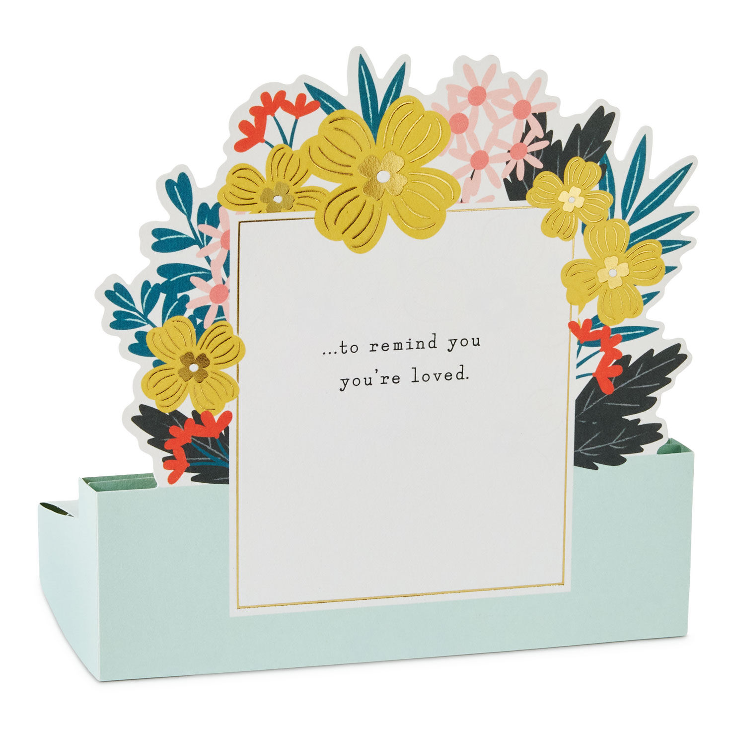 Yellow Flowers in Green Typewriter Pop Up Birthday Card back image number 2