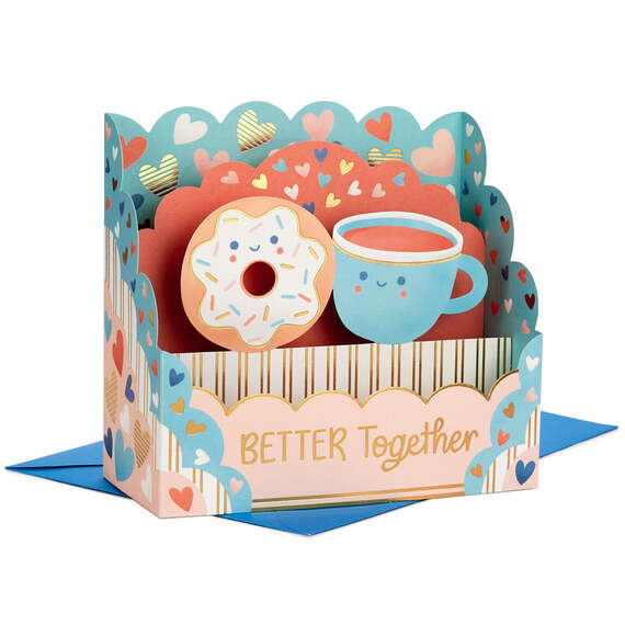 Better Together Coffee and Donut 3D Pop-Up Love Card, , large image number 1