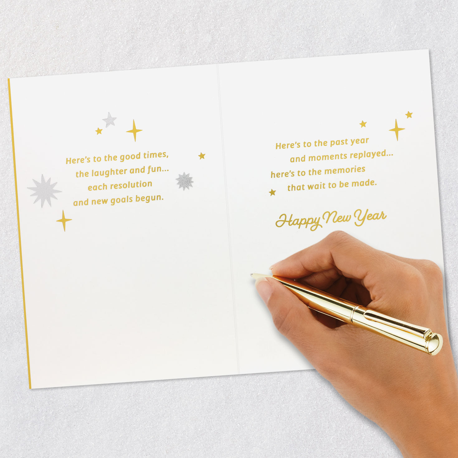 Silver and Gold Stars 2027 New Year's Card Signing card image number 6