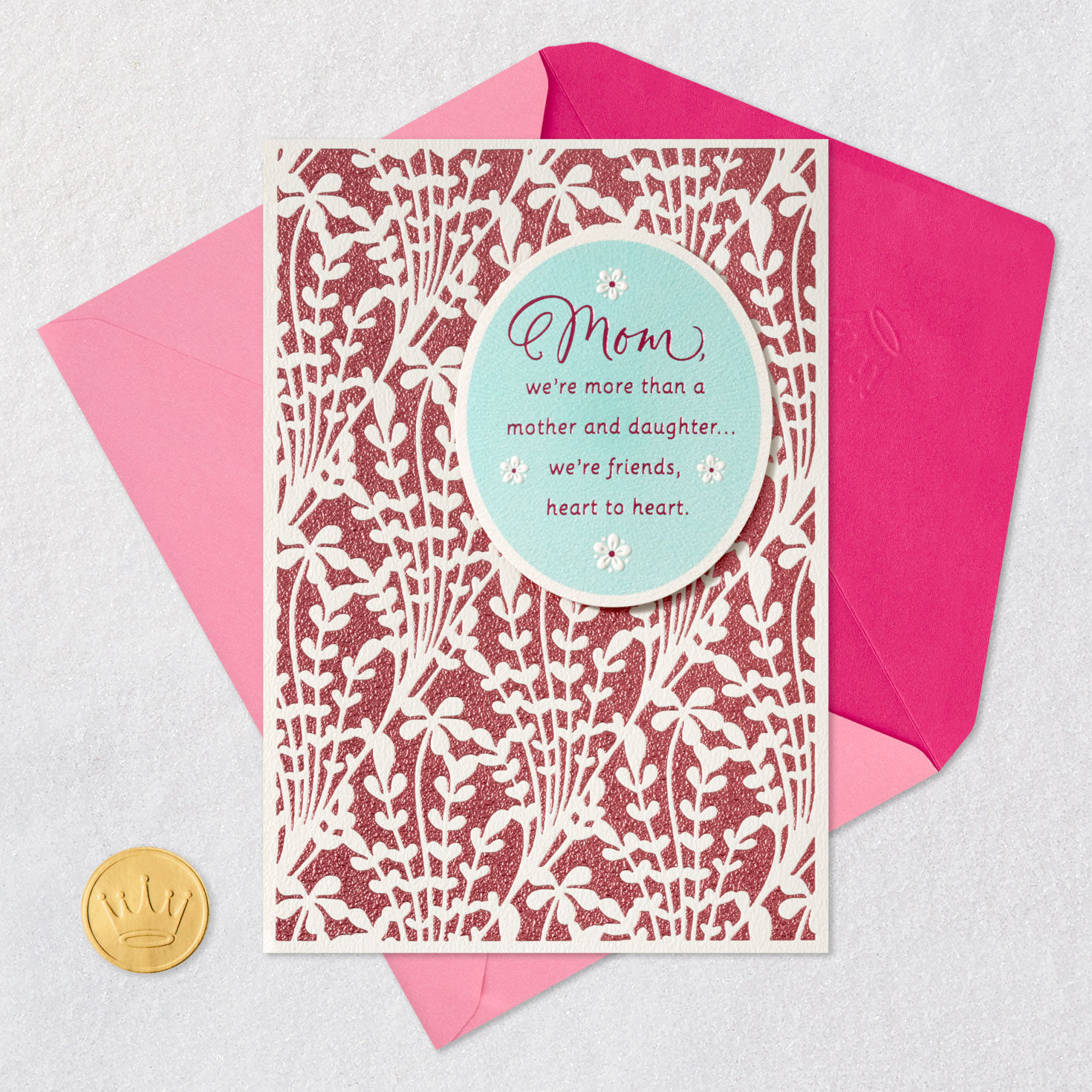 Pink and White Flowers Mom Mother's Day Card From Daughter Card Front with Envelope and Gold Seal image number 6