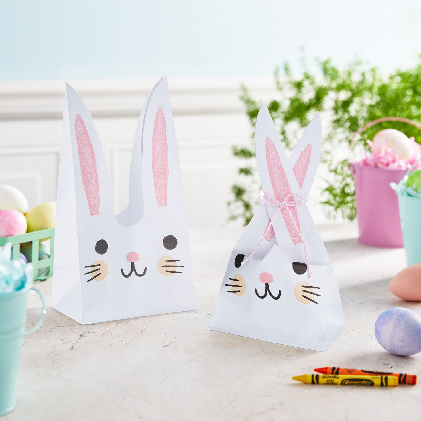 White Bunny Face Paper Treat Bags With Twine Ties in use image number 2