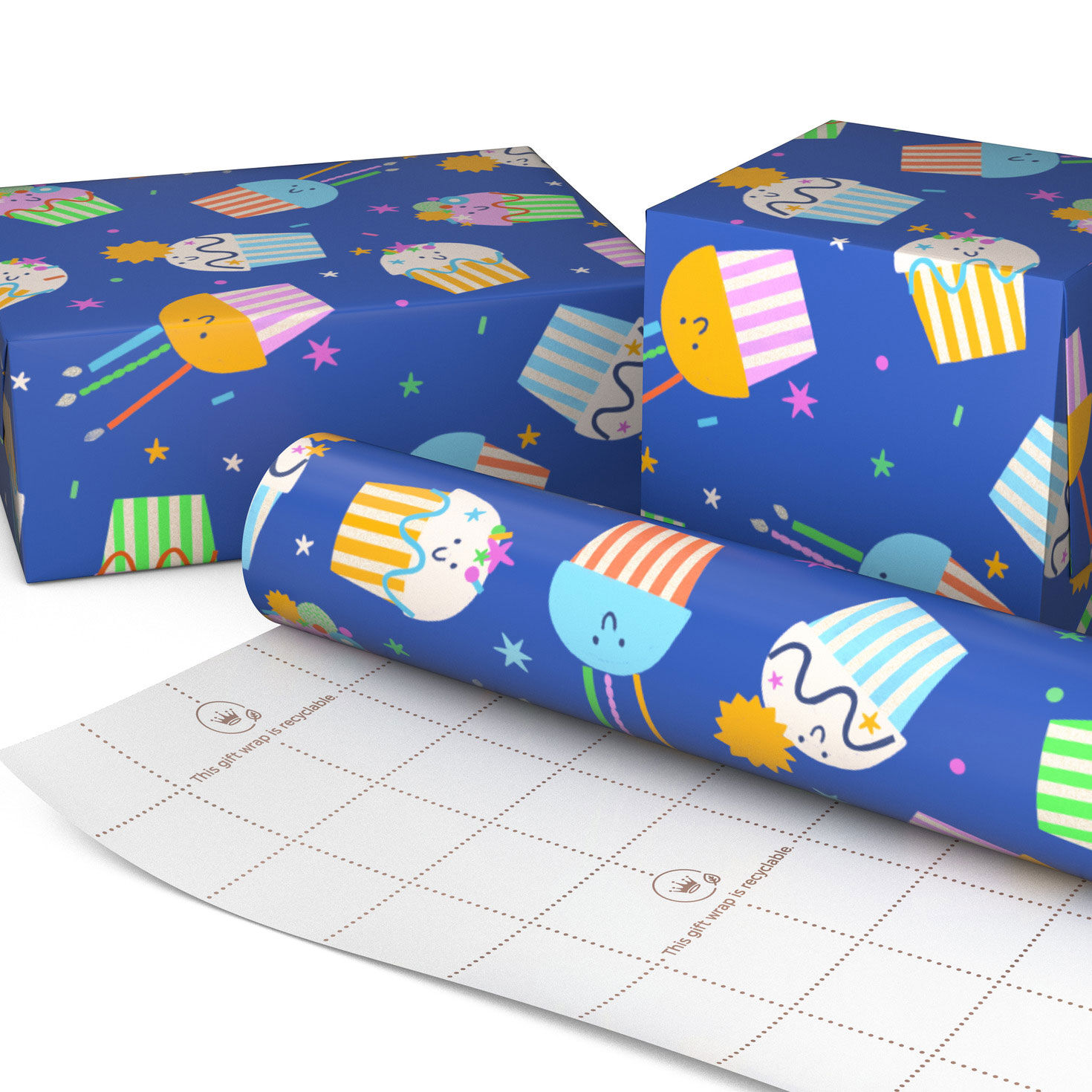 Smiling Cupcakes in Space Wrapping Paper Roll Wrapped pkg image number 2