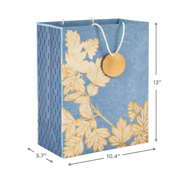 13" Gold Leaves on Chambray Blue Large Gift Bag, , large image number 3