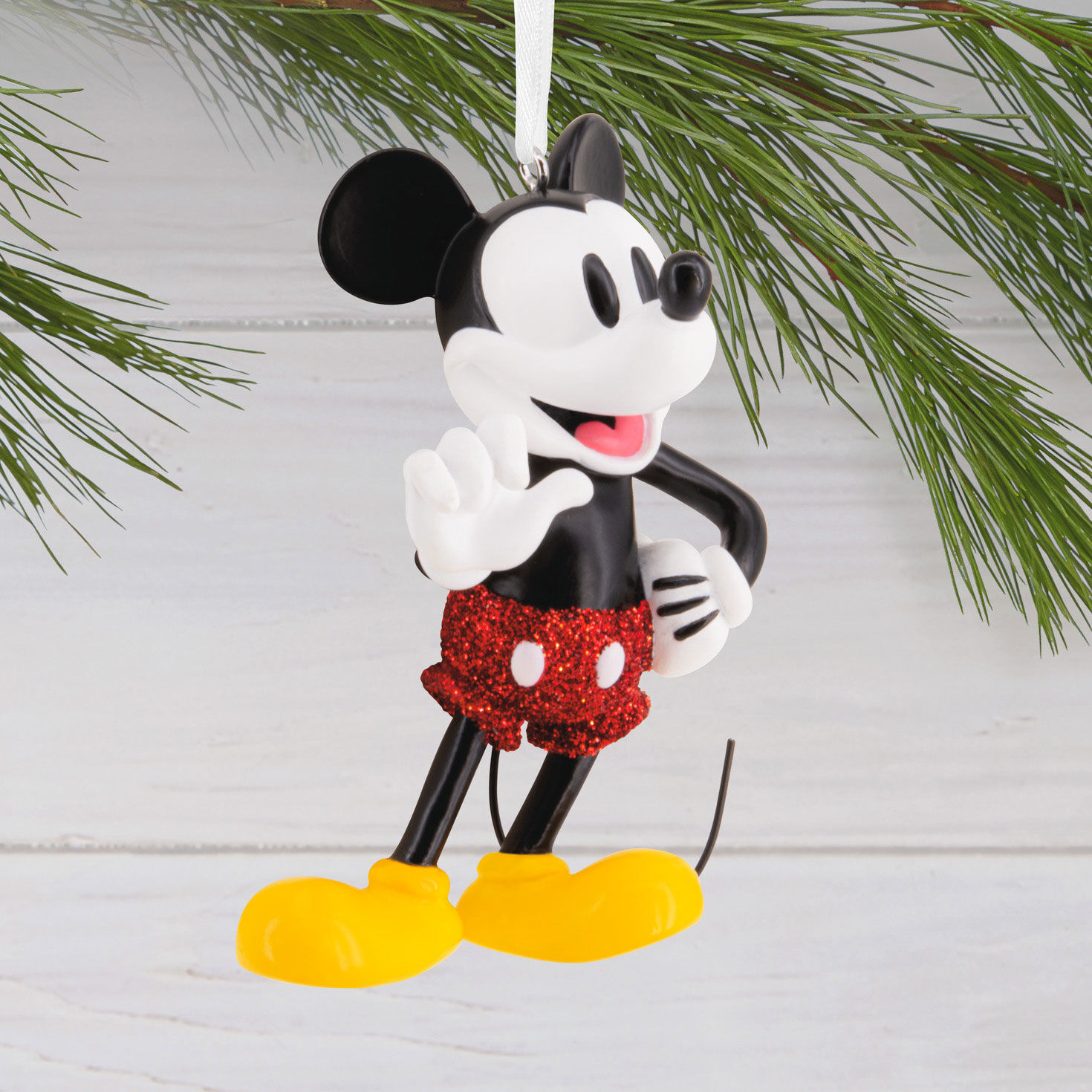 Vintage Mickey Red Sparkling Christmas Ornament hanging on tree image number 2
