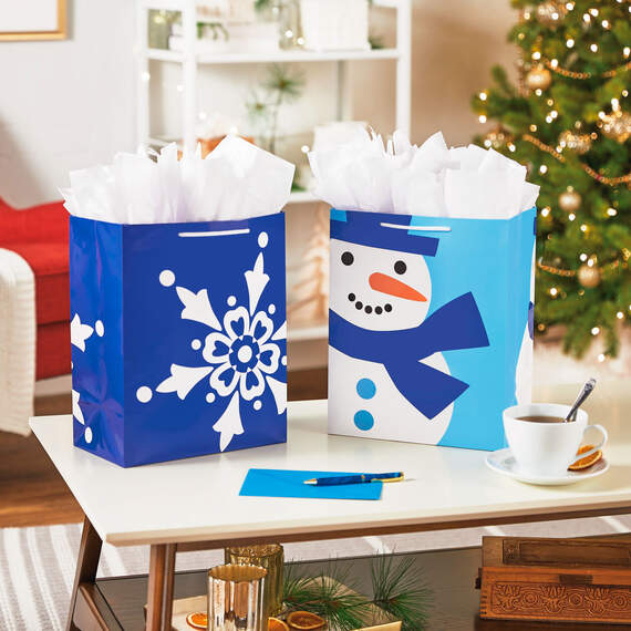 13" Winter Blue 2-Pack Large Holiday Gift Bags Assortment, , large image number 2