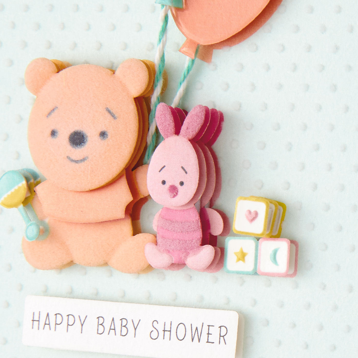 Pooh and Piglet with Balloons Baby Shower Card Card Front Detail image number 4