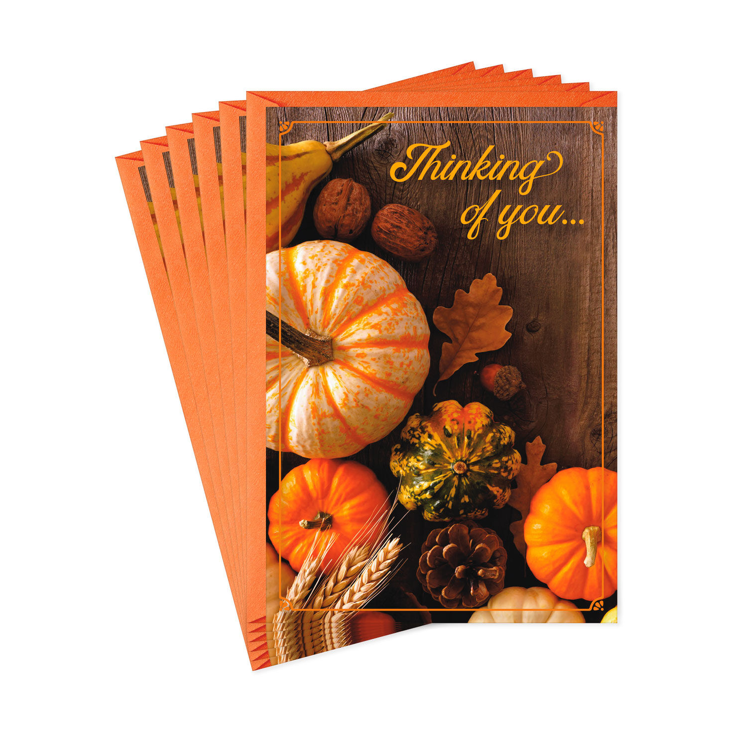 Autumn Pumpkins and Leaves Thinking of You Cards, Pack of 6, , large image number 1