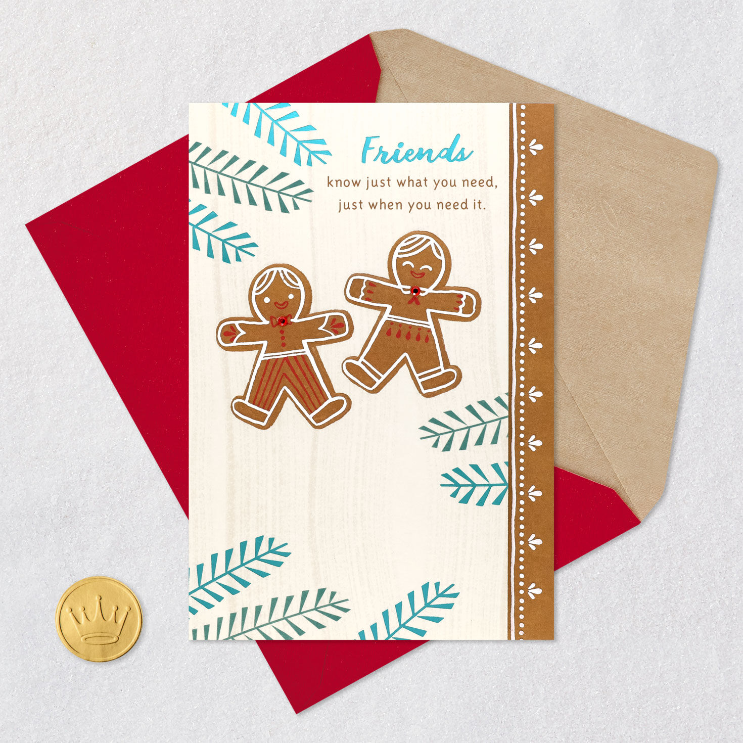Gingerbread Men Christmas Card for Friend Card Front with Envelope and Gold Seal image number 6