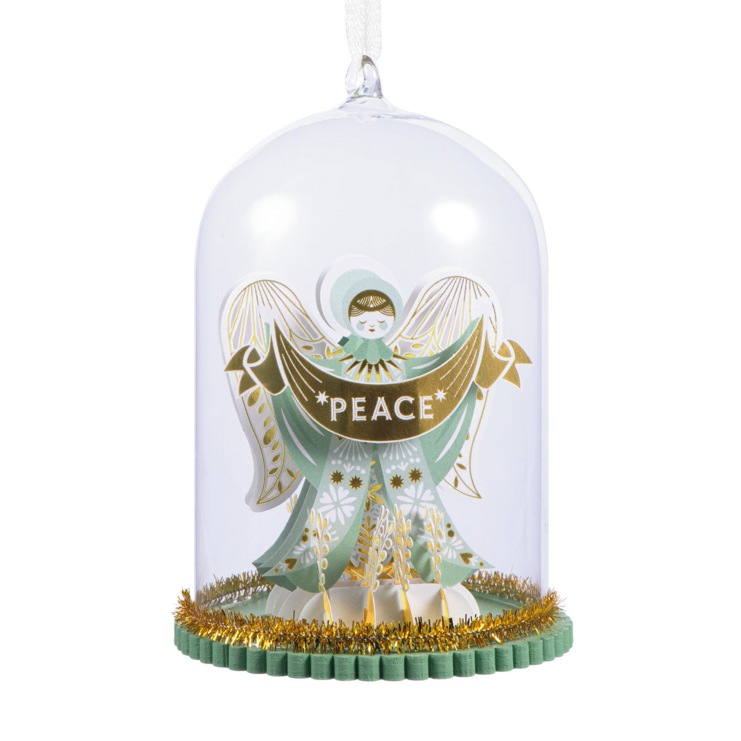 Peace Angel Cloche Glass and Paper Hallmark Ornament