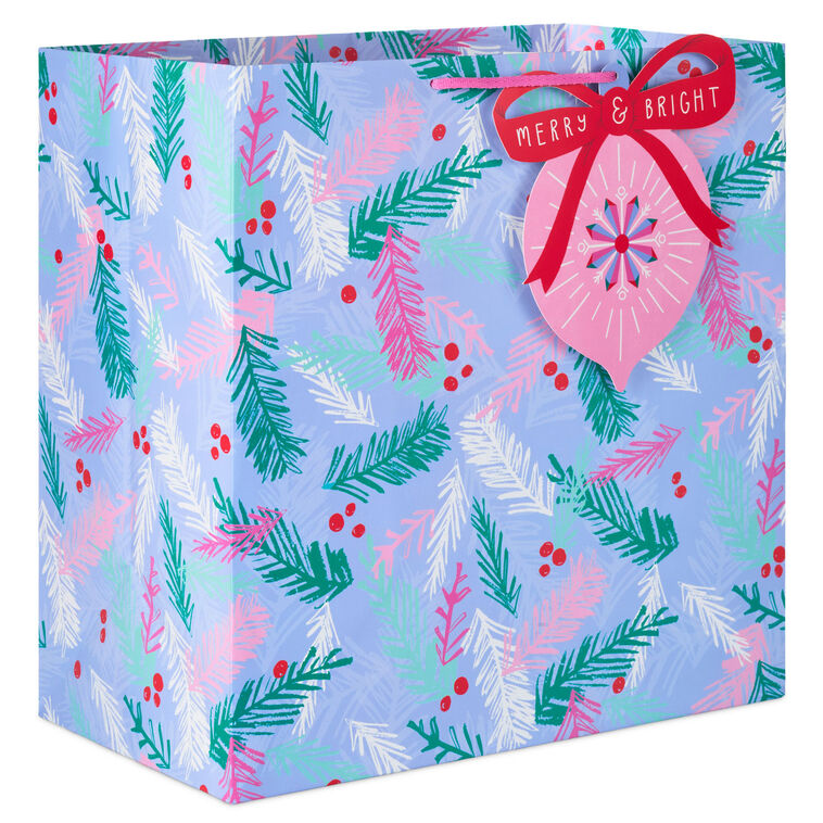 15" Berries and Branches on Purple Extra-Deep Christmas Gift Bag