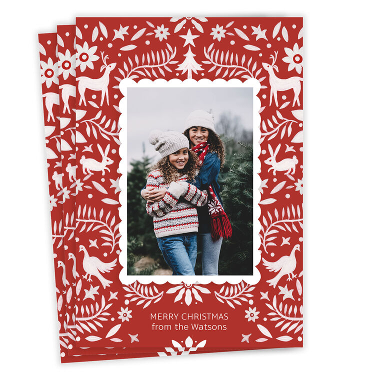 Red Nordic Woodland Flat Christmas Photo Card
