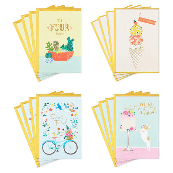 Fun and Floral Boxed Birthday Cards Assortment, Pack of 16