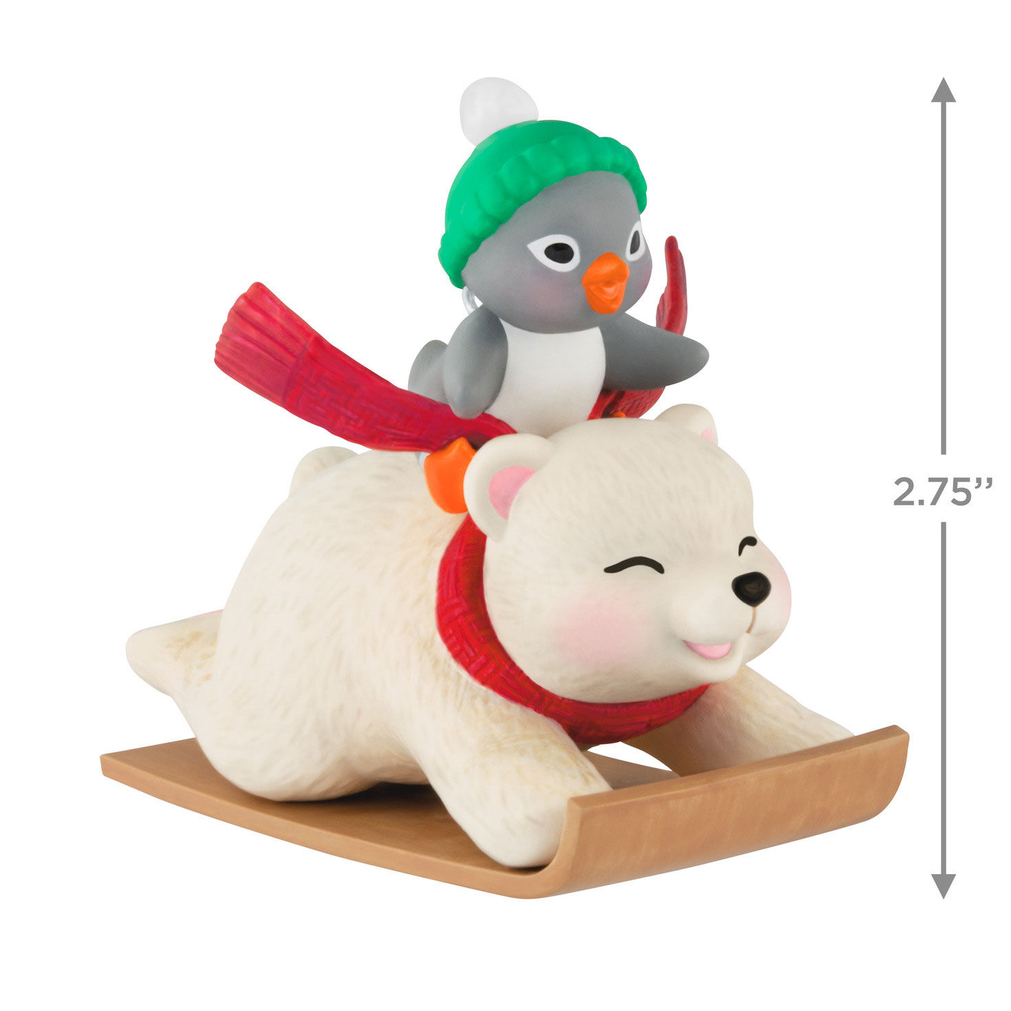 Polar Bear Penguin on Sled Keepsake Ornament measurement image number 3