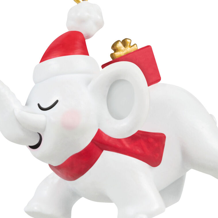 White Elephant in Santa Hat Keepsake Ornament closeup view image number 5