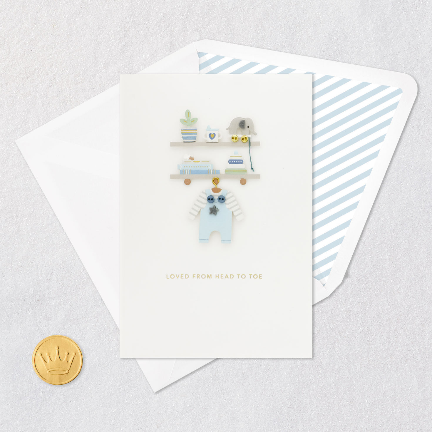 Toys Books and Clothes New Baby Boy Congrats Card Card Front with Envelope and Gold Seal image number 5
