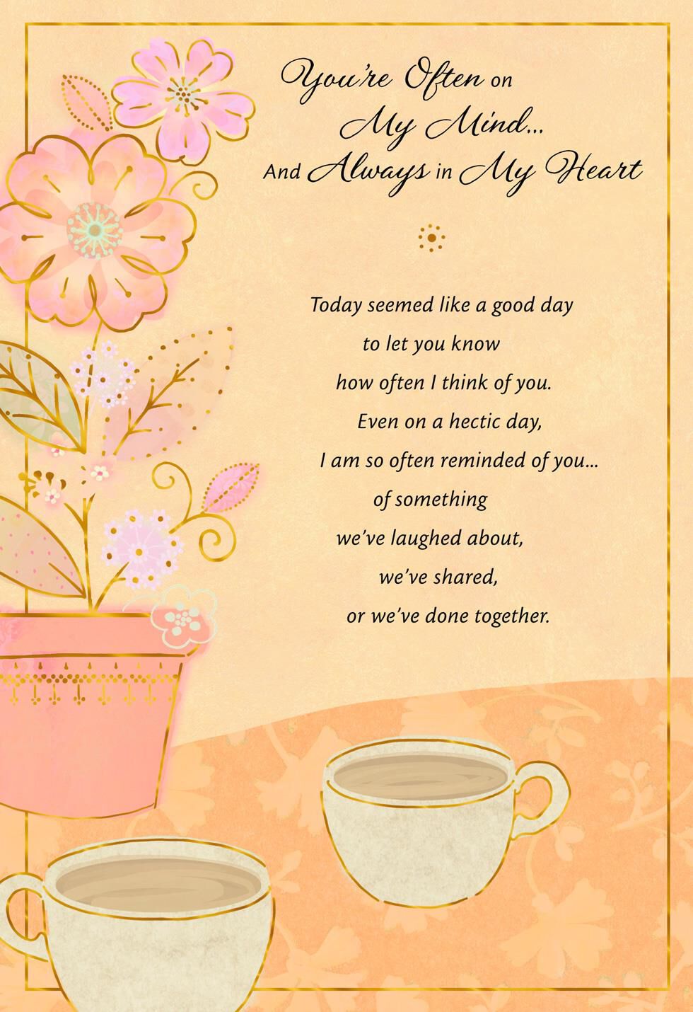 Flower Pot and Tea Cups Thinking of You Card