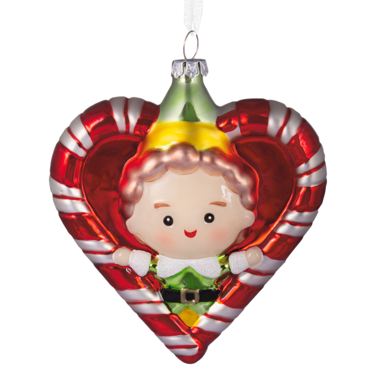 Elf Buddy the Elf™ Candy Cane Wreath Blown Glass Hallmark Ornament