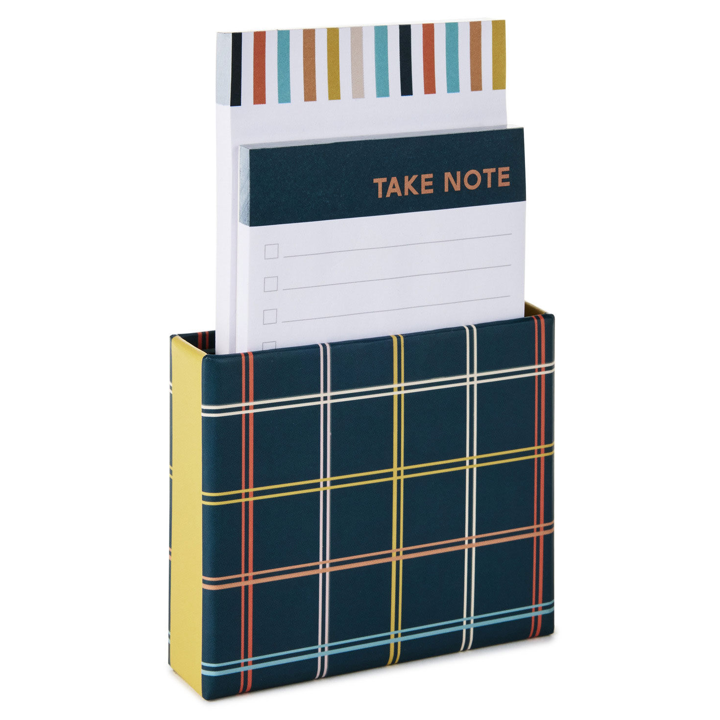 Tailored Plaid Memo Pads in Desk Caddy, Set of 2