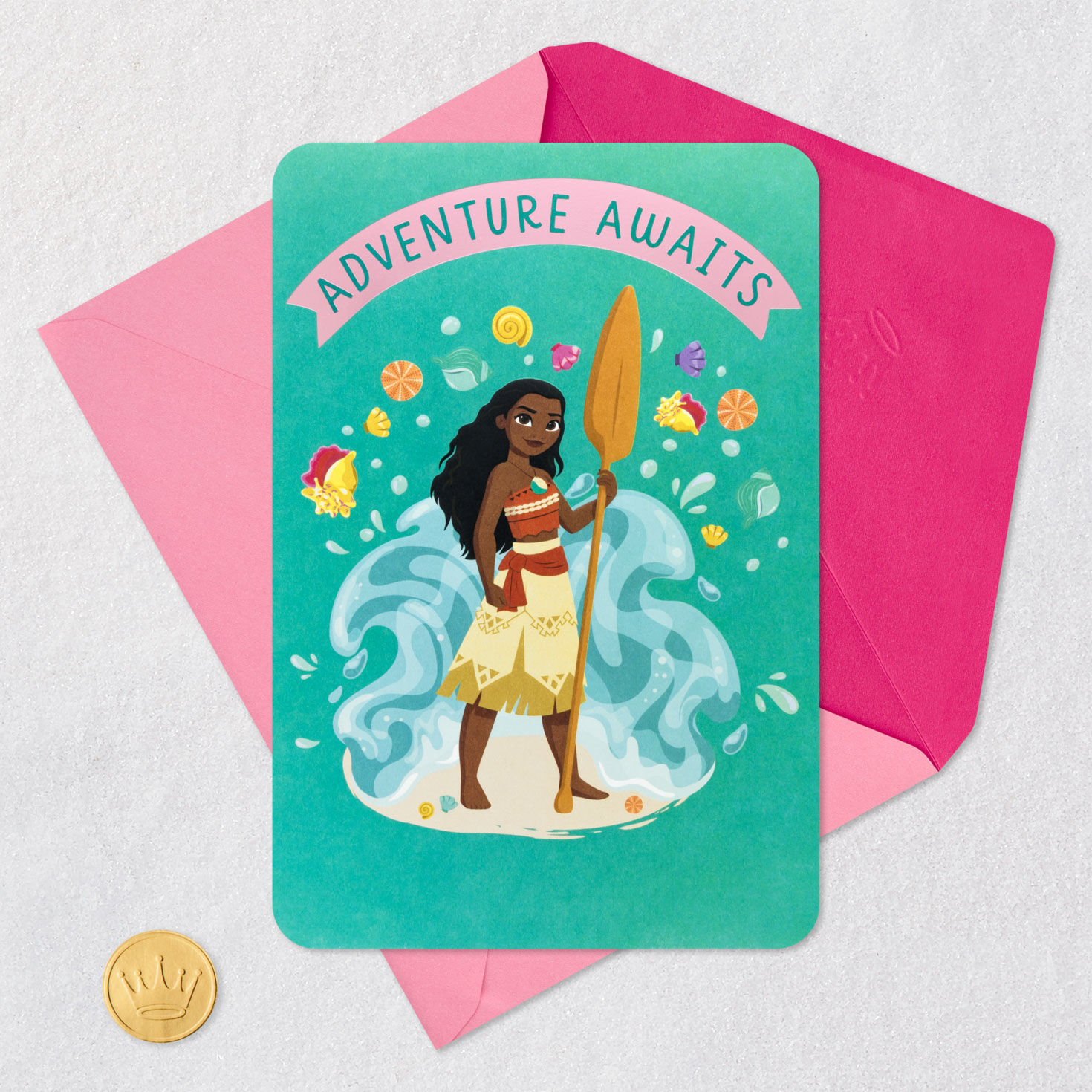 Disney Moana Birthday Card for Kids Card Front with Envelope and Gold Seal image number 5