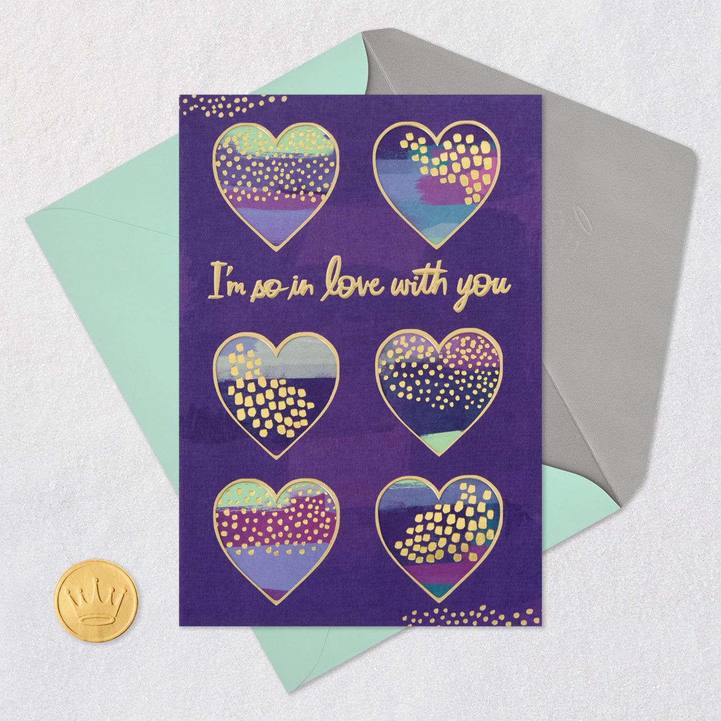 Purple and Gold Hearts Romantic Love Card Signing card image number 6