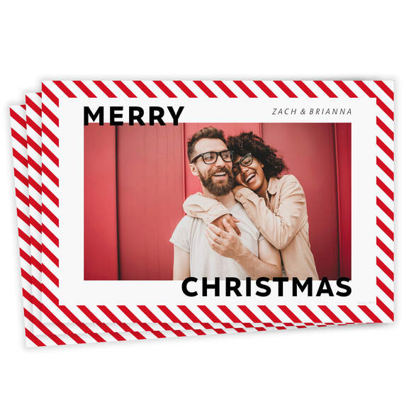 Candy Cane Stripe Flat Christmas Photo Card