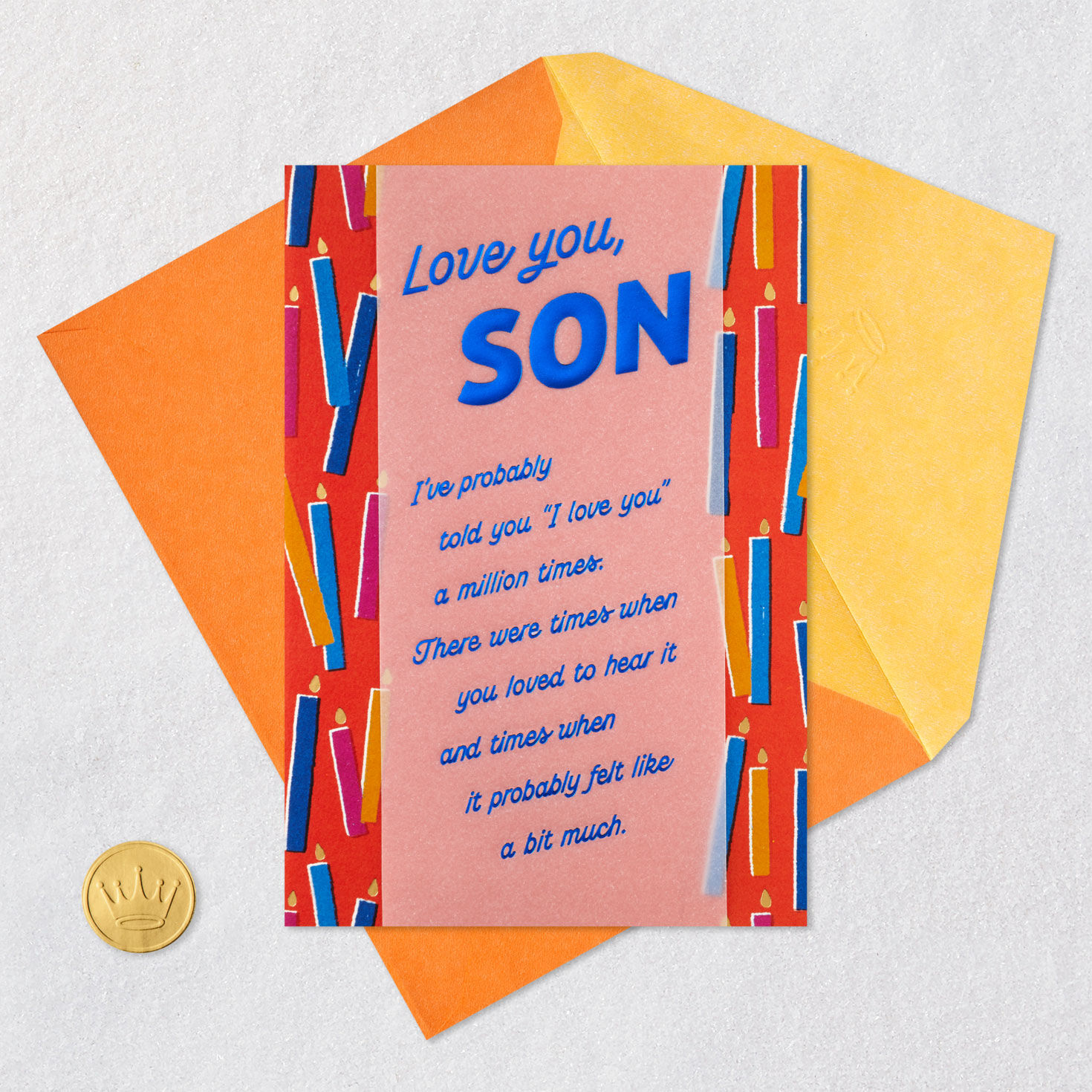 Modern Candles on Red Birthday Card for Son Card Front with Envelope and Gold Seal image number 6