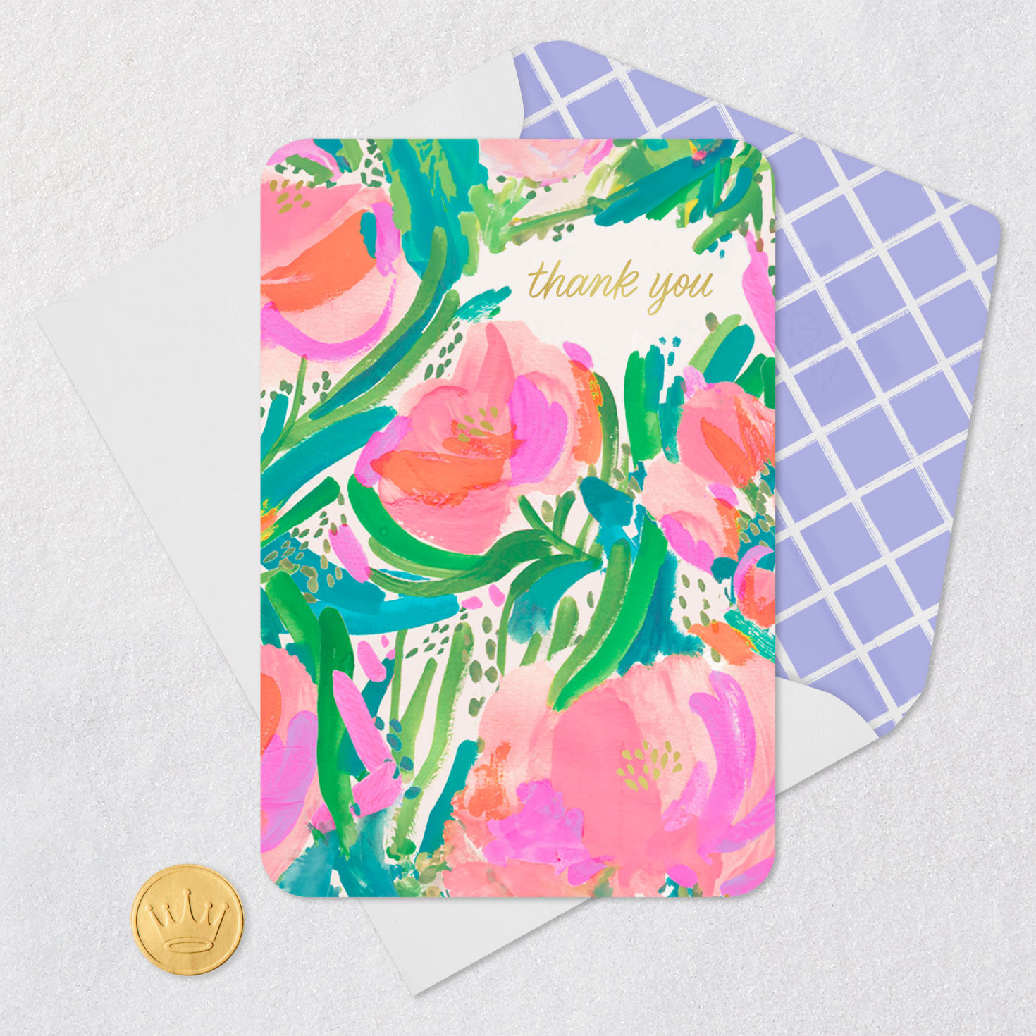 Painted Flowers Blank Thank You Card Card Front with Envelope and Gold Seal image number 4