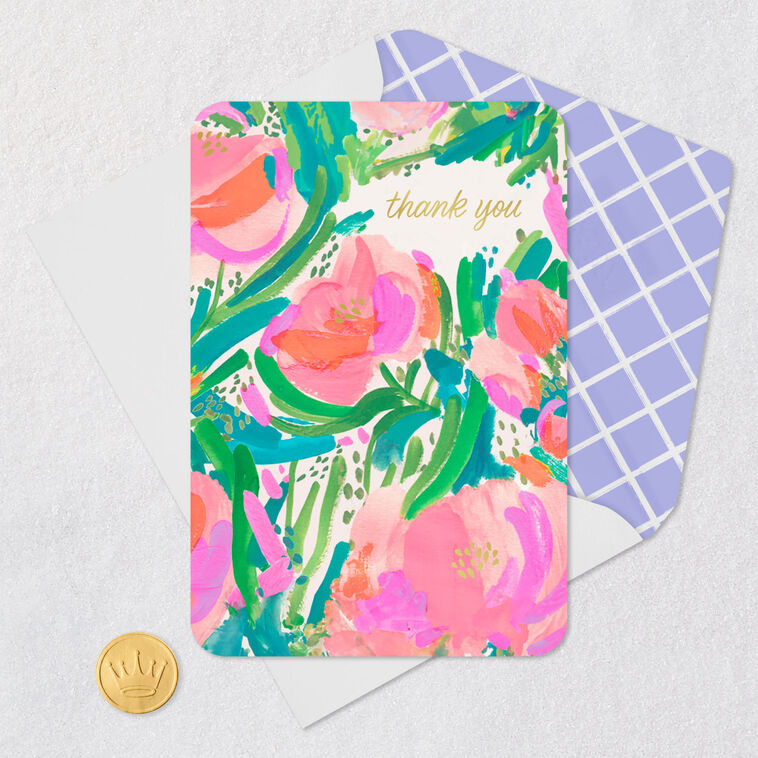 Painted Flowers Blank Thank You Card Card Front with Envelope and Gold Seal image number 4
