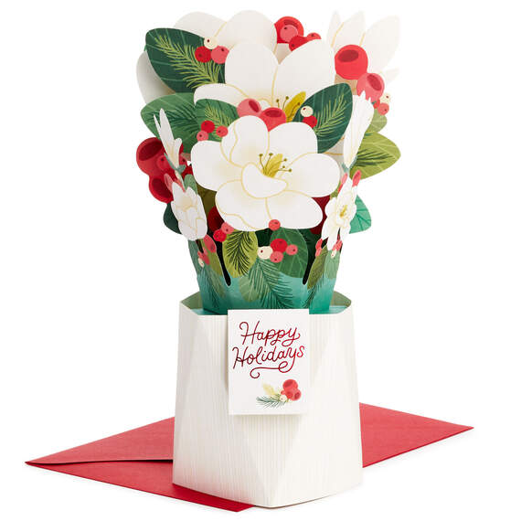 Magnolia Flower Bouquet 3D Pop-Up Holiday Card, , large image number 1