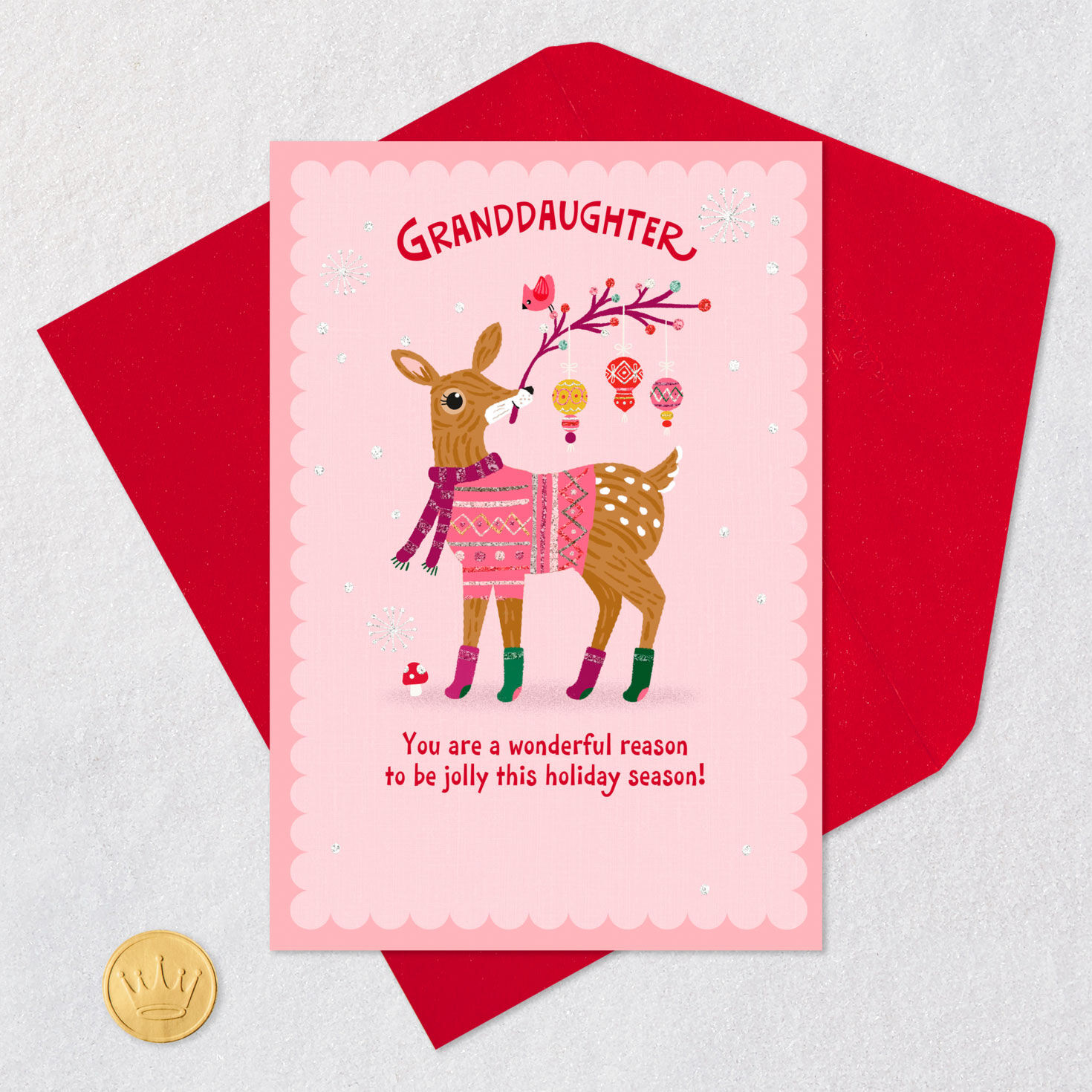 Deer in Pink Sweater Christmas Card for Granddaughter for only USD 0.99 | Hallmark