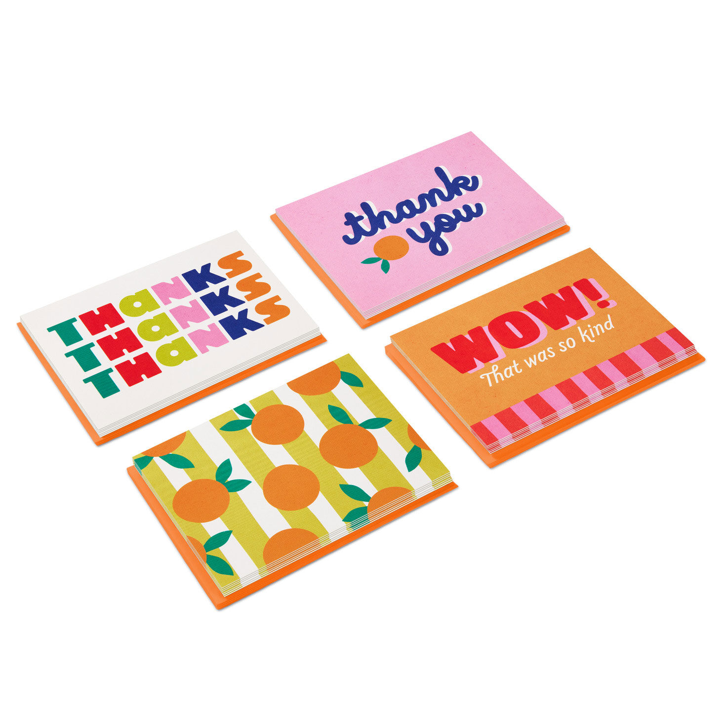 Vibrant Orange and Pink Assorted Blank Thank You Notes in Designed Box, Pack of 24
