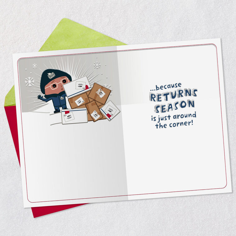 Postal Worker in Snow Christmas Card for Mail Carrier Open card with envelope image number 3